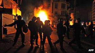Police during riots in Croydon, south London