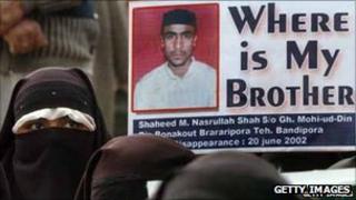 A protest rally in Srinagar on April 7, 2008 held to protest alleged human rights violations by Indian troops.
