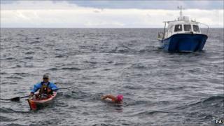 Nikki Fraser from Penistone, during her stint, 30 miles into the The Swim