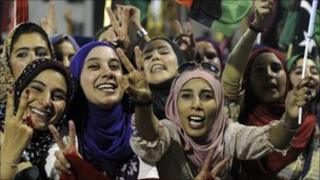 Libyan women celebrate in Martyrs' Square, Tripoli