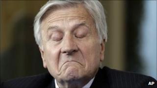 European Central Bank chief Jean-Claude Trichet grimaces during the economic forum in Cernobbio, Italy, 3 September