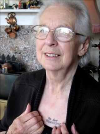 Joy Tomkins, woman with "Do Not Resuscitate" tattooed on her chest