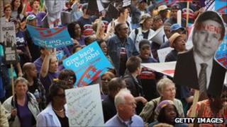 People protesting against job losses