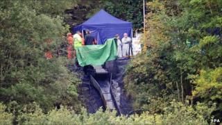 Rescue workers at Gleision Colliery near Swansea, South Wales, on Friday