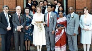George Alagiah and his wife Frances on their wedding day