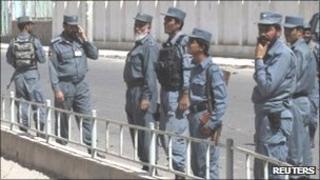 Policemen in Lashkar Gah on 27 September 2011