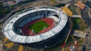 The Olympic Stadium, in the foreground with other venues behind