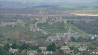 Corfe Castle and the surrounding countryside