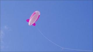 The blimp flying at Grove Farm near Clifton Bridge