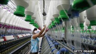 Worker in a yarn factory in China