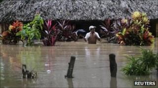 A flooded house in Santa Rosa, Chiquimulilla in Guatemala