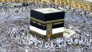 Pilgrims walking round the Kaaba.
