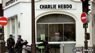 Police outside Charlie Hebdo offices (Feb 2006)