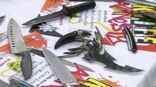 A collection of knives handed in to police in Derbyshire as part of a knife amnesty