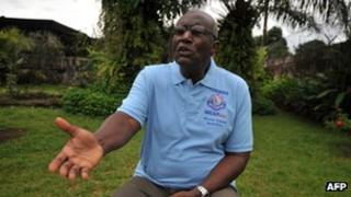 Winston Tubman, talking with journalists at his house in Monrovia on 8 October 2011