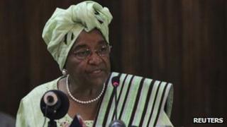 Ellen Johnson Sirleaf speaking in Monrovia 5 November 2011