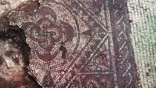 Roman mosaic uncovered in Southwell. Photo courtesy of University of Nottingham Archaeology Museum