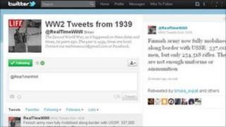 Screen grab of @realtimeWWII