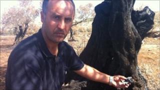 Nidam Qaraweq with his burnt olive tree