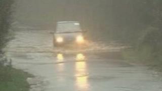 Flooding on road in Pembrokeshire