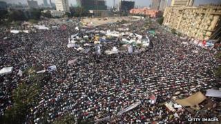 Protesters in Tahrir Square, Cairo, on 25 November 2011
