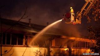 Firefighter tackling blaze