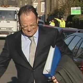 Lawyer David Mills going to court, 28 Nov 11 (TV grab)