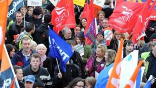 Public sector workers march through Leeds