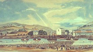 Llun o Abertawe yn 1859 gan W Campion