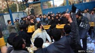 Protesters at the British Embassy in Tehran