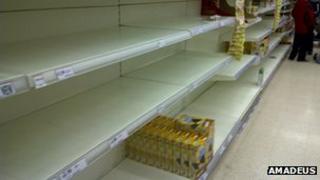 Empty supermarket shelves