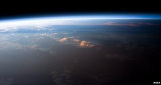 Sunset over western South America