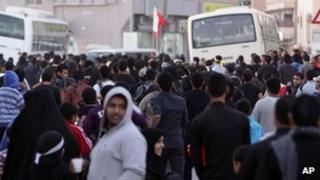 Anti-government protesters in the Jidhafs area of Manama, Bahrain (9 December 2011)