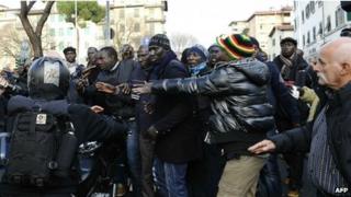 A Senegalese protest in Florence, Italy on 14 December 2011.