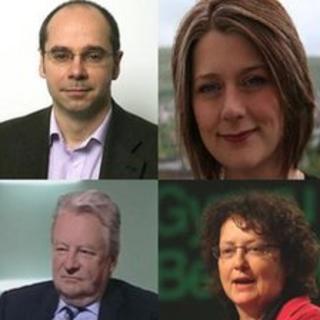 (Gyda'r cloc): Simon Thomas, Leanne Wood, Elin Jones, Yr Arglwydd Elis Thomas