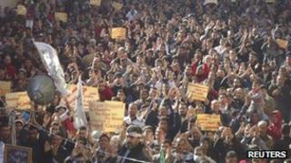 Demonstrators in the Baba Amro district of Homs