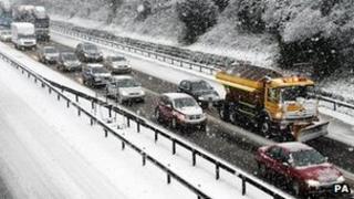 Traffic caught in a snowstorm
