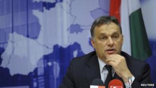 Hungarian Prime Minister Viktor Orban at a news conference in Brussels, 9 December 2011