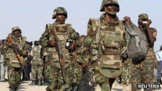 Soldiers from Djibouti landing in Mogadishu - 20 December 2011