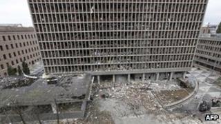 A government building shattered by the Oslo bombing, 23 July 2011