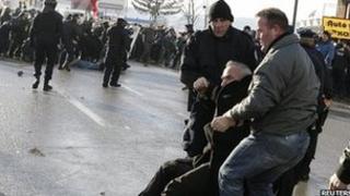 Police and protesters clash at the Merdare crossing