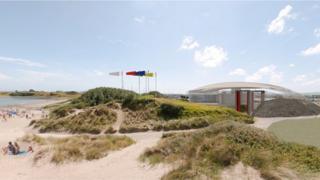 Dyluniad cychwynnol o’r academi ym Mhwllheli