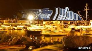 The Costa Concordia as seen from Giglio island