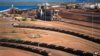 BHP's iron ore depot in Port Headland, Australia