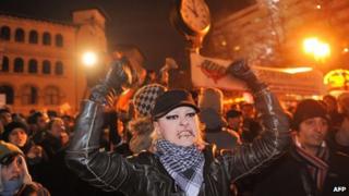 A protester in University square in Bucharest (17 Jan 2012)
