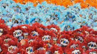 Members of the Beija Flor samba school parading in 2011
