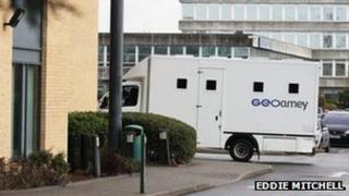 Secure van arriving at a custody centre in Sussex