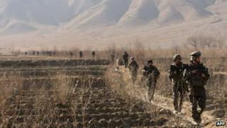 French soldiers taking part in a patrol near Tagab in Kapisa Province