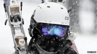 Skier wearing a helmet