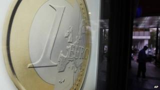 Euro billboard outside Athens bank (26 January)